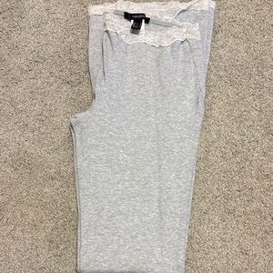 Forever 21 Light Gray Pants with White Lace Detail